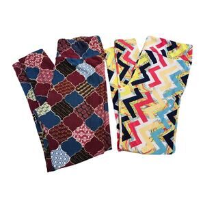 Lot 2 Tall & Curvy LuLaRoe TC Leggings Moroccan Print Zig Zag Fun Bright
